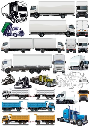 Collection of Various Cargo and Dump Trucks Vector Illustrations Free Vector