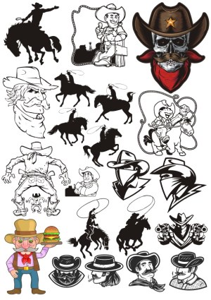 Western Cowboy and Rodeo Vector Collection Free Vector