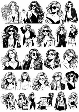 Fashionable Women with Sunglasses and Glasses Vector Collection Free Vector