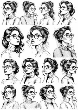 Set of Hand-Drawn Female Portraits Wearing Glasses with Various Hairstyles Free Vector