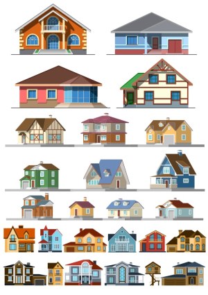 Collection of 25 Colorful Residential House Vector Illustrations Free Vector