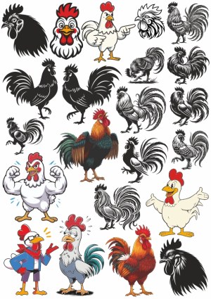 Variety of Rooster and Chicken Illustrations and Silhouettes Free Vector
