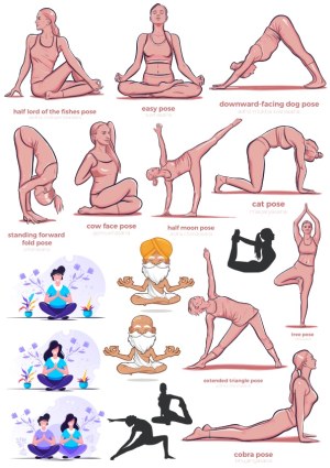 Yoga Poses Illustration Set with Pose Names Free Vector
