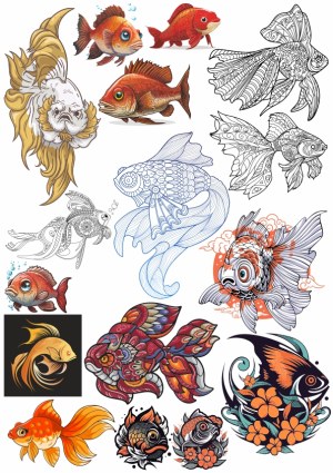 Colorful Goldfish Vector Collection with Detailed Line Art Free Vector