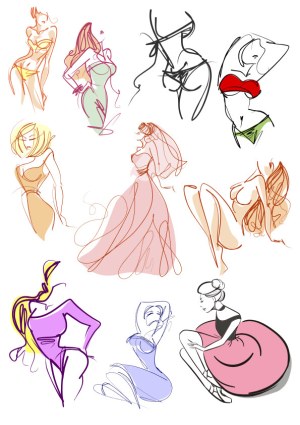Stylized Female Figures Fashion Sketches Vector Set Free Vector