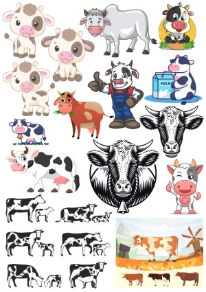 Collection of Cartoon and Silhouette Cow Vectors Free Vector