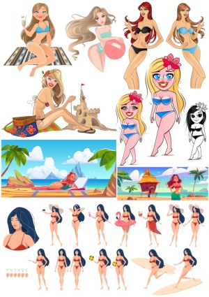 Collection of Women Beach and Summer Activities Vector Illustrations Free Vector