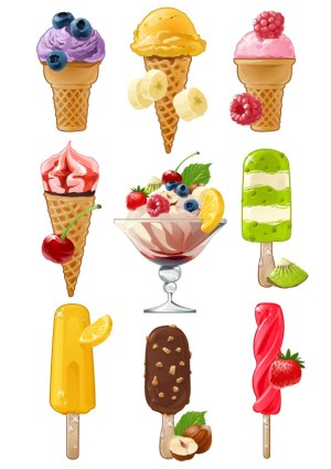Fruit-Flavored Ice Cream Cones and Popsicles Vector Collection Free Vector