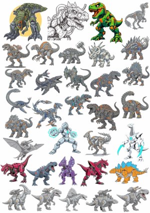 Set of Mechanical and Robotic Dinosaur Vectors Free Vector