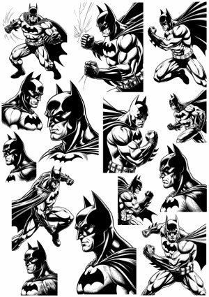 Black and White Batman Vector Illustrations Set Free Vector