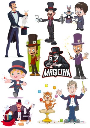 Cartoon Magician Characters and Magic Tricks Collection Free Vector