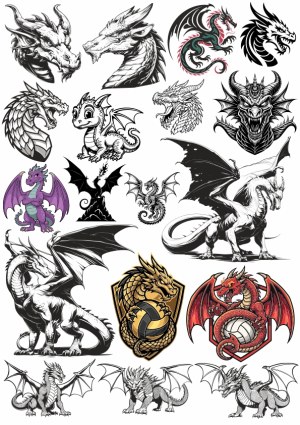 Collection of Dragon Illustrations and Emblems Free Vector