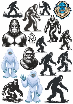 Bigfoot and Yeti Silhouettes and Illustrations Collection Free Vector