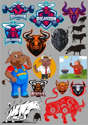 Collection of Bull and Bighorn Vector Illustrations and Mascots Free Vector
