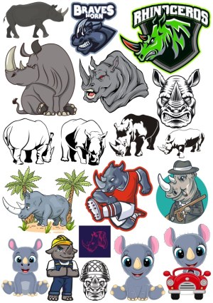 Rhino and Rhinoceros Vector Illustrations and Mascots Collection Free Vector
