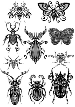 Decorative Black and White Insect Silhouettes Vector Set Free Vector