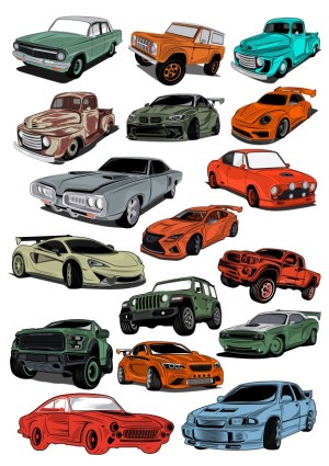 Collection of Illustrated Cars and Trucks Vector Set Free Vector