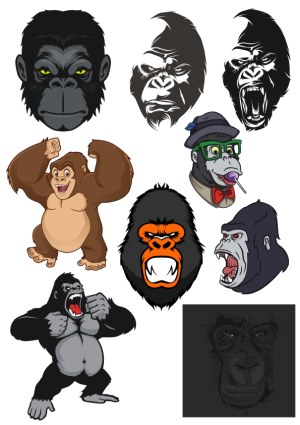 Collection of Stylized Gorilla and Ape Vector Illustrations Free Vector
