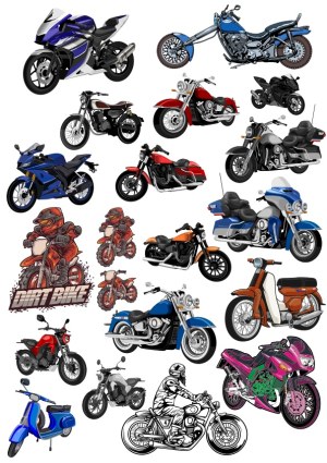 Collection of Various Motorcycle and Dirt Bike Vector Illustrations Free Vector