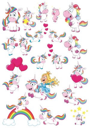 Cute Rainbow Unicorns and Princess Vector Set Free Vector