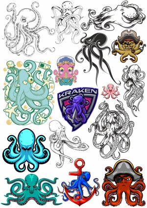 Collection of Octopus and Kraken Illustrations and Logos Free Vector