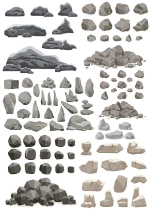 Vector Collection of Various Rock and Stone Shapes Free Vector