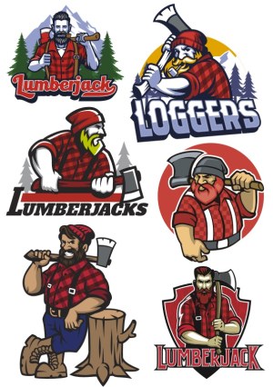 Lumberjack and Logger Vector Illustrations with Axes and Plaid Shirts Free Vector