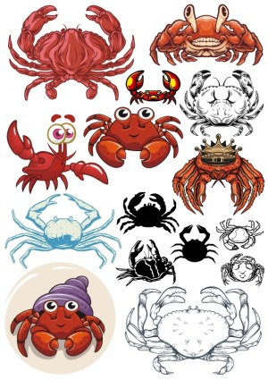 Collection of Crab Vector Illustrations in Various Styles Free Vector