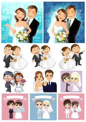 Collection of Cute Wedding Couple Vector Illustrations Free Vector