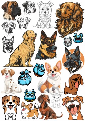 Diverse Collection of Dog Breed Illustrations and Cartoon Dogs Free Vector