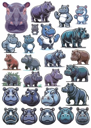 Hippo Illustrations and Cartoons Collection Free Vector