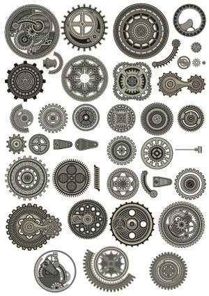 Set of Steampunk Mechanic Gears and Cogs Vector Illustrations Free Vector