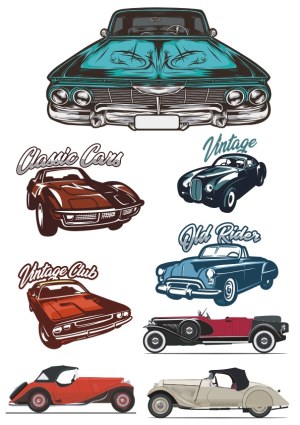 Vintage and Classic Cars Vector Set Free Vector