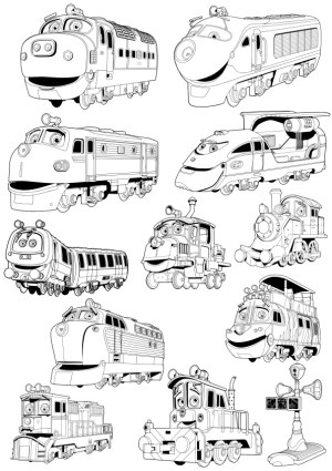 Cartoon Train Characters Black and White Vector Set Free Vector