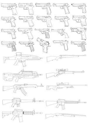 Vector Outline Set of Various Handguns and Rifles Free Vector