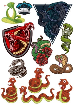 Collection of Snake Vector Illustrations in Various Styles Free Vector