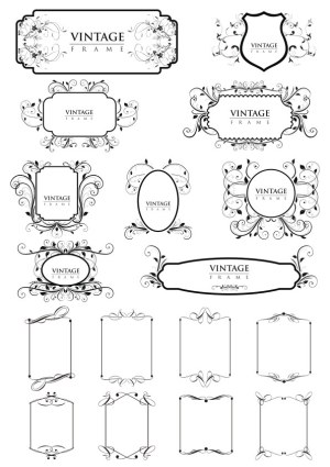 Set of Ornate Vintage Frames with Floral and Swirl Designs Free Vector