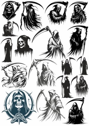 Collection of Grim Reaper Silhouettes and Illustrations Free Vector