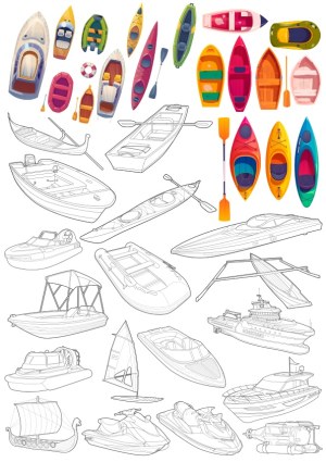 Variety of Boats and Watercraft Vector Illustrations with Paddles Free Vector
