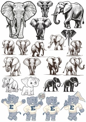 Collection of Elephant Vector Illustrations in Various Styles Free Vector