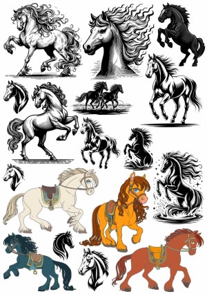 Collection of Horse and Pony Vector Illustrations Free Vector