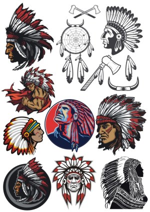 Native American Indian Chief Heads and Dreamcatcher Vector Collection Free Vector