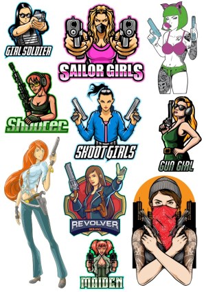 Vector Illustrations of Armed Girls with Guns Free Vector