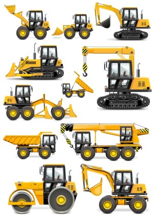 Set of Yellow Construction Machinery Vector Illustrations Free Vector