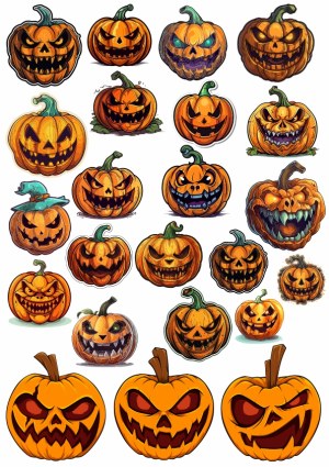 Collection of Scary Halloween Pumpkin Faces Free Vector