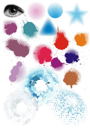 Colorful Halftone Shapes and Ink Splatter Vector Collection Free Vector