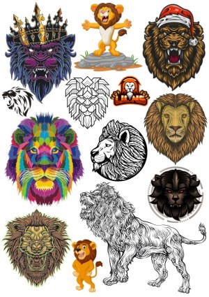 Collection of Colorful and Stylized Lion and Lioness Vector Designs Free Vector