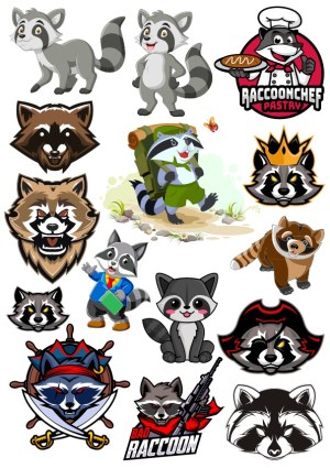 Collection of Cartoon and Emblem Raccoon Vectors Free Vector