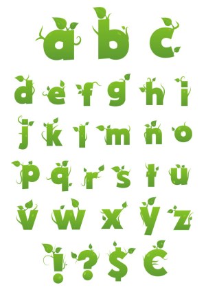 Green Eco-Friendly Alphabet Letters with Leaf Decorations Free Vector