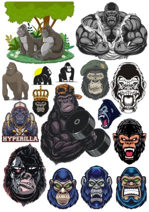 Collection of Gorilla and Ape Vector Illustrations and Mascots Free Vector
